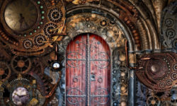 steampunk red door, a lot of filigree